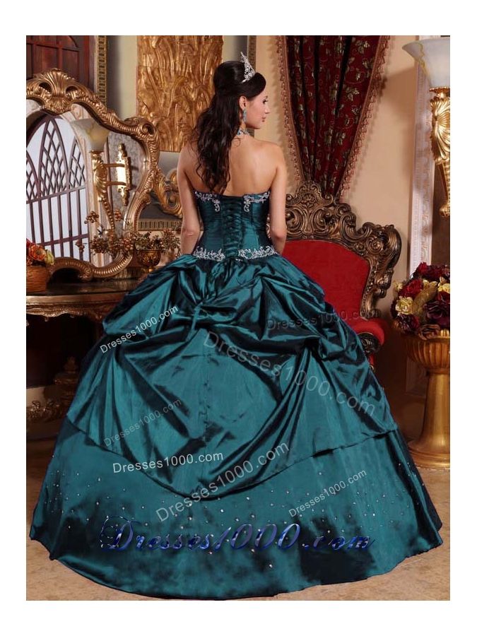 Turquoise Strapless Taffeta Sweet 16 Dresses with Beading and Pick-ups