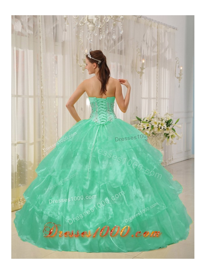 Turquoise Strapless Taffeta Sweet 16 Dresses with Layers and Beading