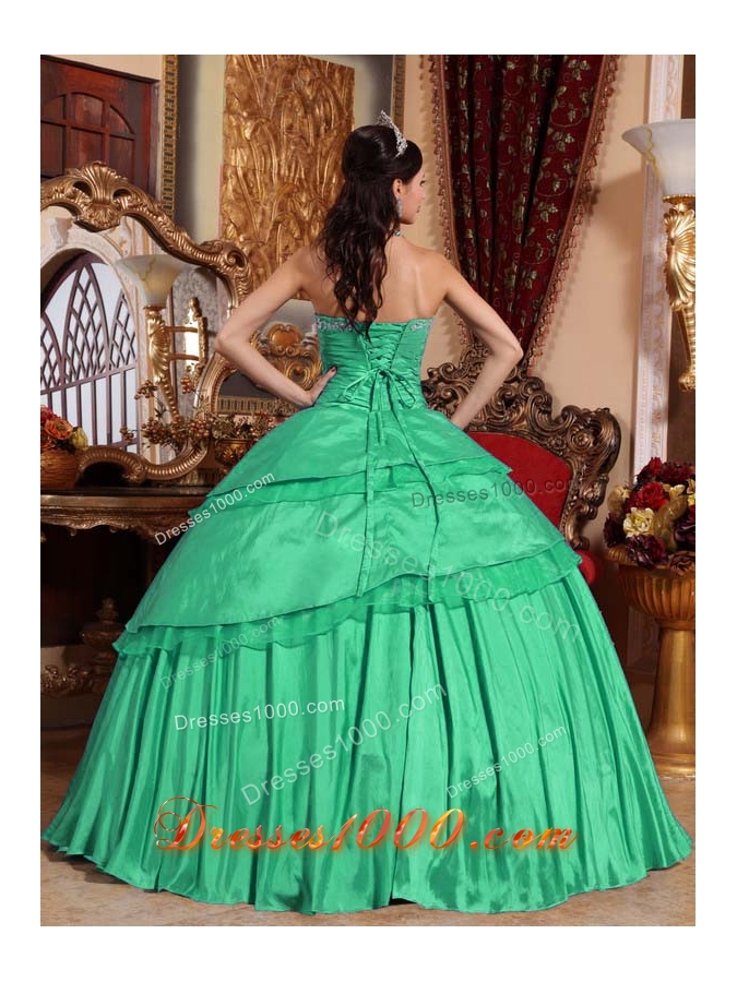 Turquoise Sweetheart Taffeta Sweet Sixteen Dresses with Appliques