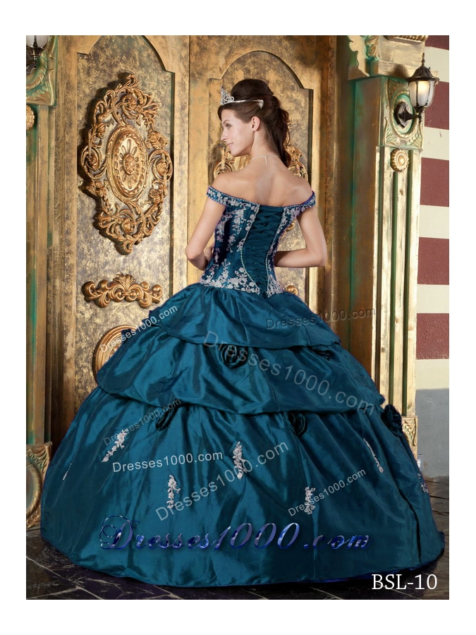 Vintage Off The Shoulder Floor-length Appliques Puffy Quinceanera Gowns
