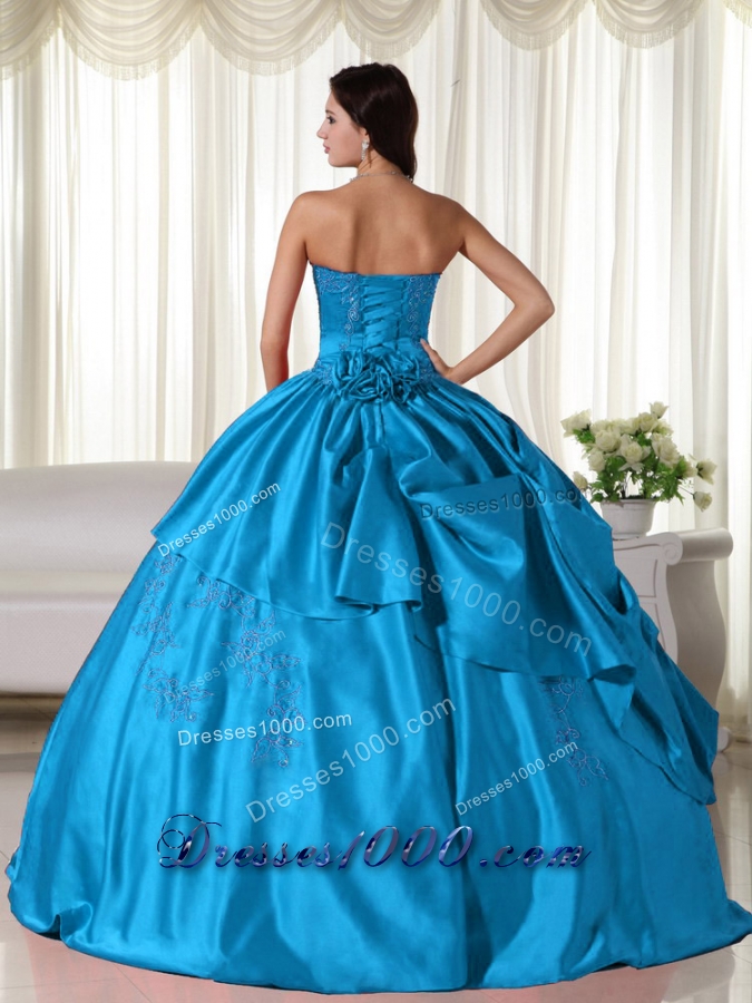 Aqua Blue Ball Gown Sweetheart Floor-length Floor-length Embroidery Quinceanera Dress