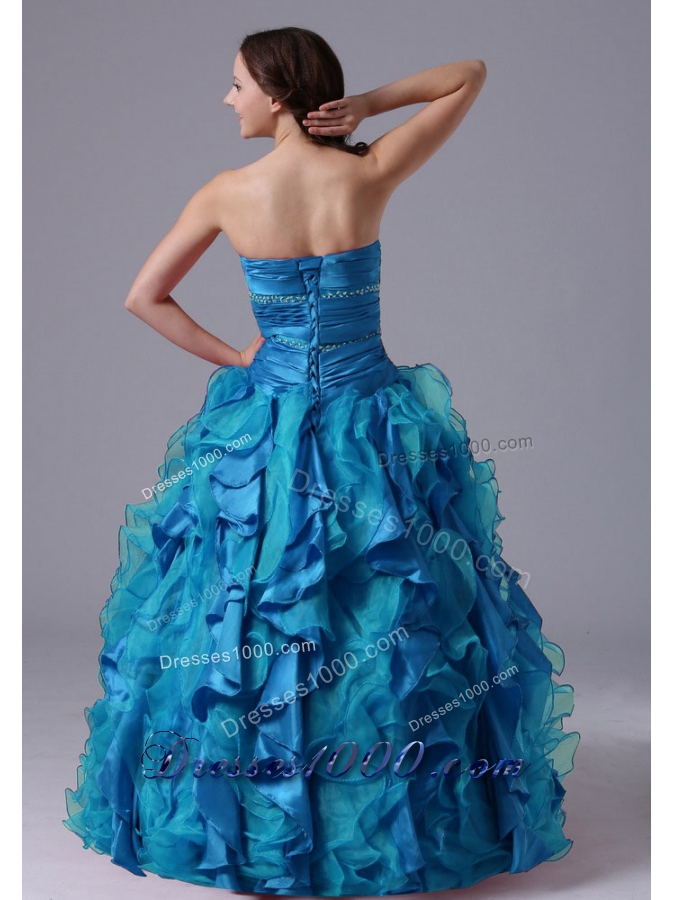 Ball Gown Aqua Blue Ruffles Beaded Decorate Bust Quinceanera Dress With Ruch In Maine