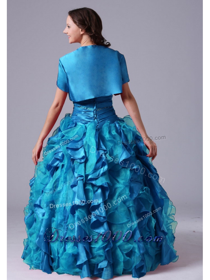 Ball Gown Aqua Blue Ruffles Beaded Decorate Bust Quinceanera Dress With Ruch In Maine