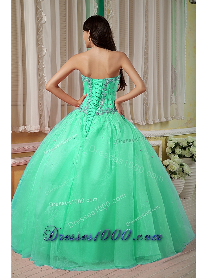 Ball Gown Sweetheart Organza Turquoise Quinceanera Gowns with Beading