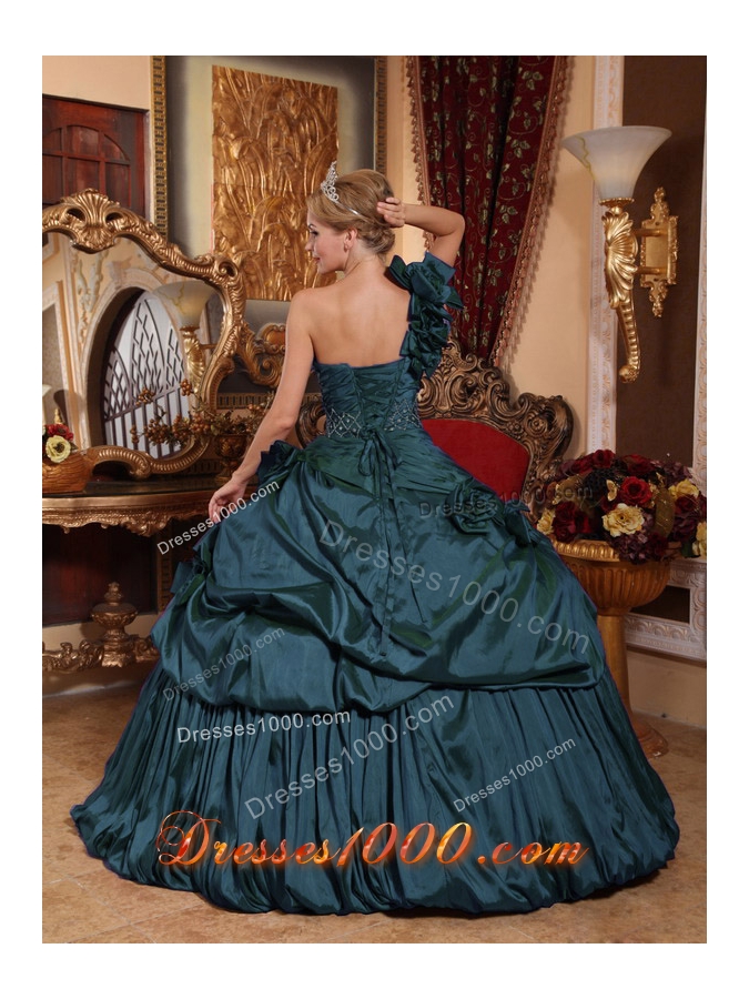 Beading Ball Gown One Shoulder Military Ball Quinceanera Gowns