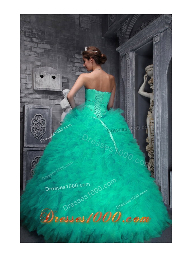 Exclusive Sweetheart Turquoise Quinceanera Gowns with Beading and Ruffles