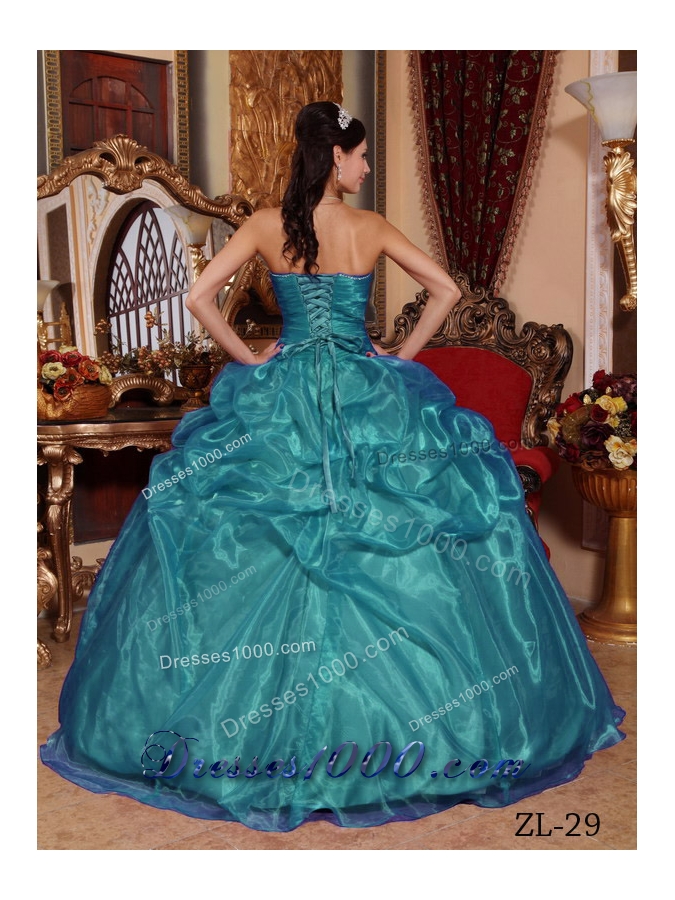 Fashionable Sweetheart Organza Beading Floor-length Quinceanera Dresses