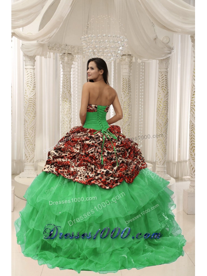 Organza Leopard Quinceanera Gowns Dress with Beading and Ruffles