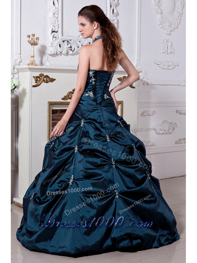 Princess Halter Quinceneara Dresses with Embriodery and Pick-ups