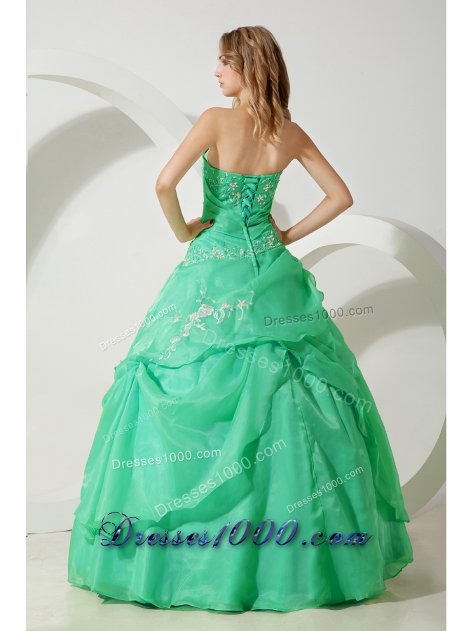 Princess Strapless Quinceanera Dresses with Embroidery and Pick-ups