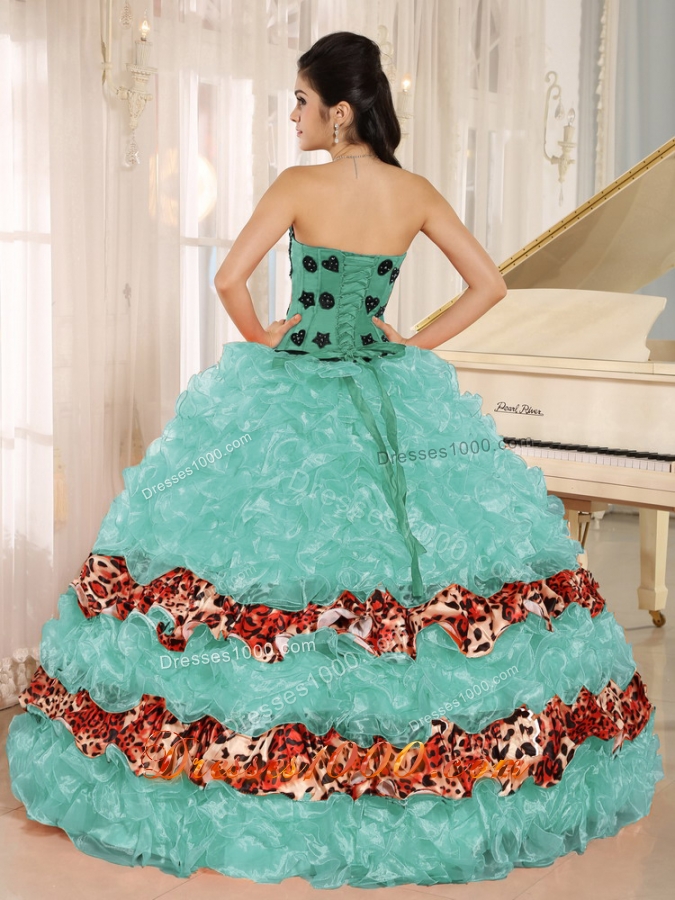 Ruffles and Appliques for Sweetheart Leopard Quinceanera Gowns Dresses