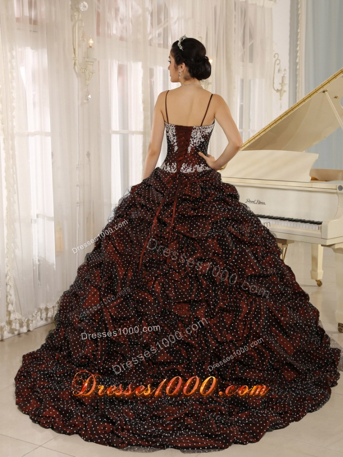 Special Fabric Pick-ups Spagetti Straps Quinceanera Dresses with Appliques Decorate