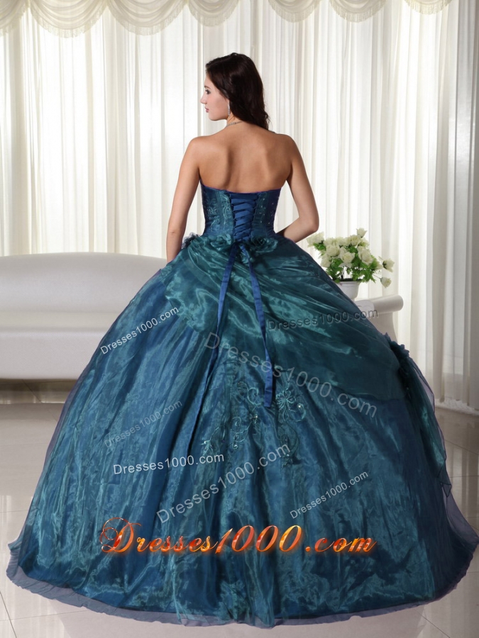 Strapless Tulle Beading Turquoise Quinceanera Gown Dresses