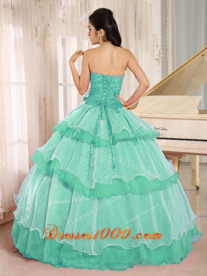 Sweetheart Beaded Decorate Turquoise Quinceneara Dresses with Layeres