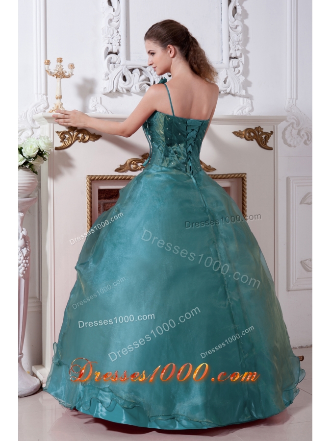 Turquoise A-line One Shoulder Quinceanera Gown Dresses with Beading