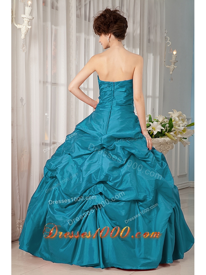 Turquoise Ball Gown Strapless Floor-length Taffeta Appliques Quinceanera Dress