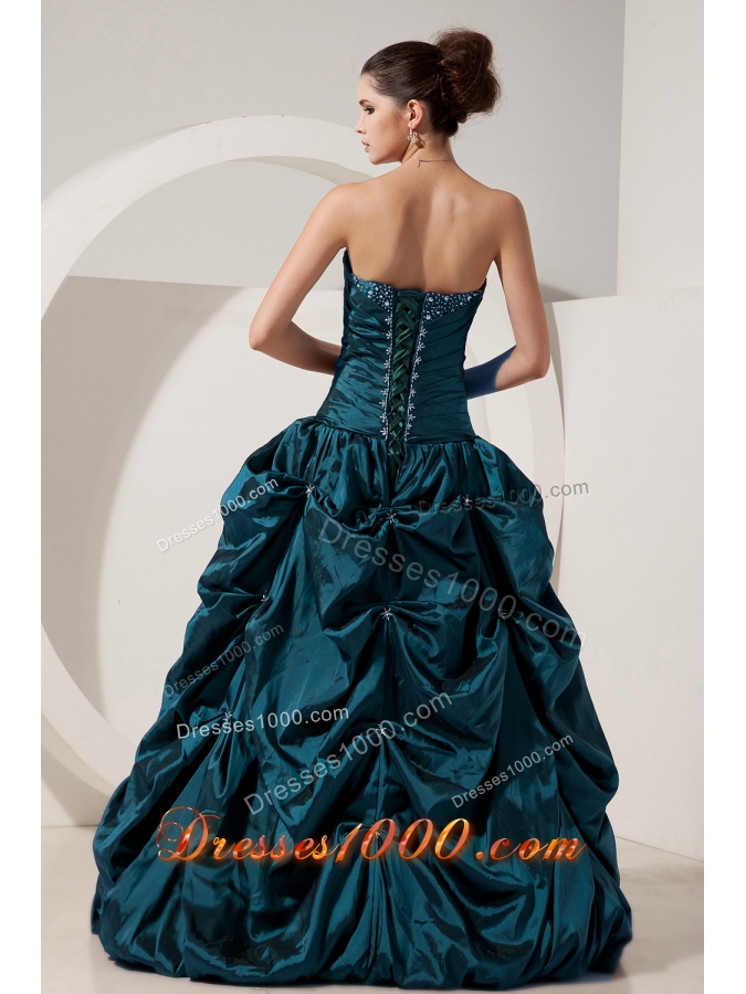 Turquoise Princess Sweetheart Taffeta Quinceneara Dresses with Beading and Pick-ups