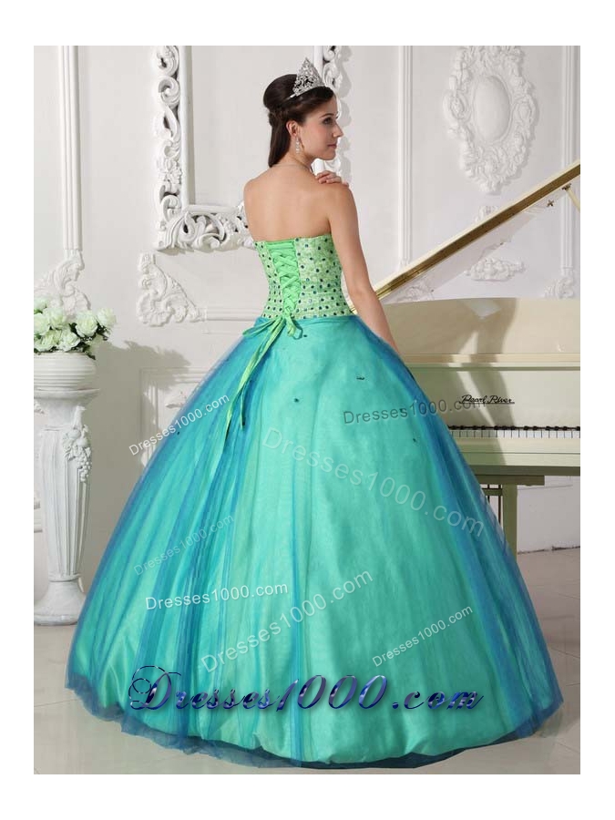 Turquoise Quinceanera Gown Dress with Beading Sweetheart