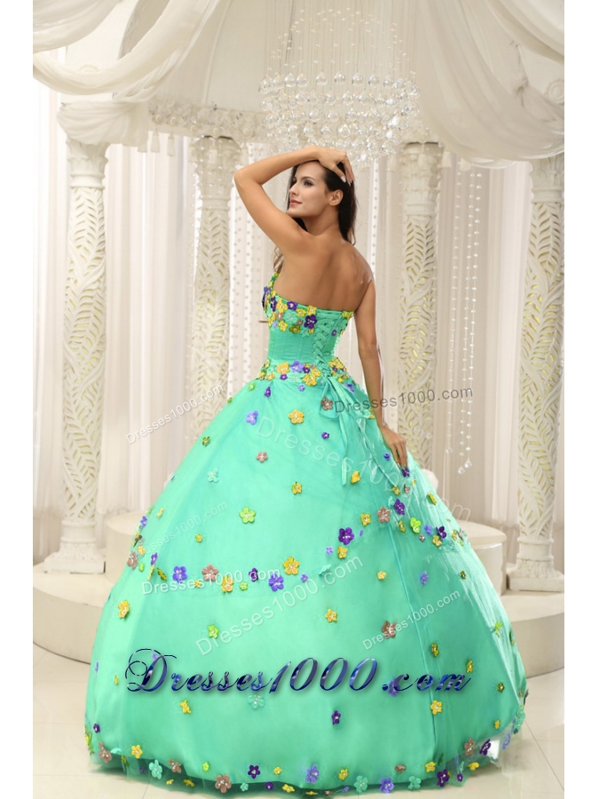 Turquoise Quninceaera Gowns For Custom Made Appliques Decorate Bodice