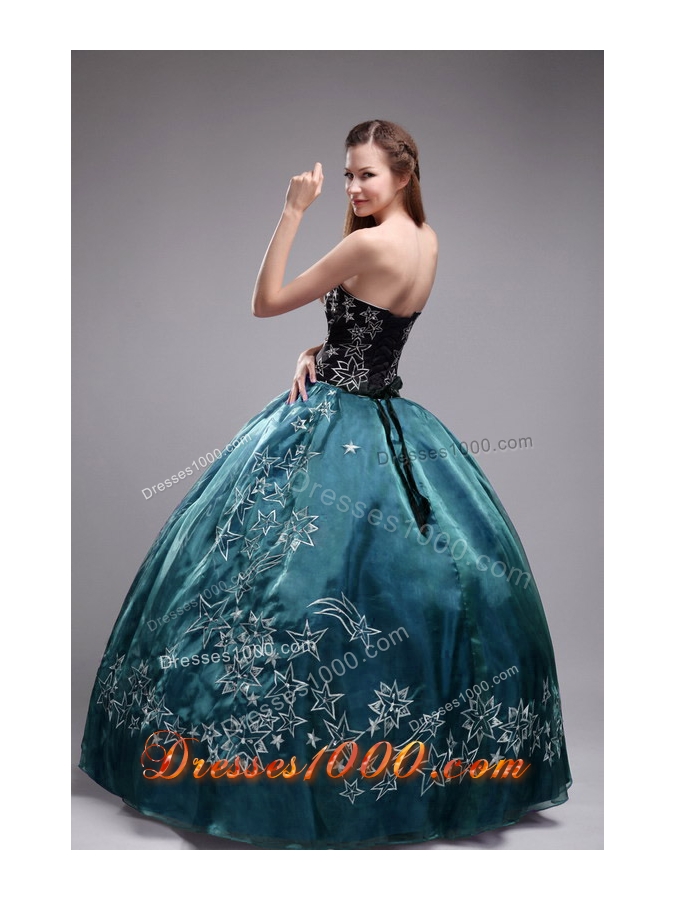 Turquoise Sweetheart Orangza Quinceanera Dresses with Embroidery