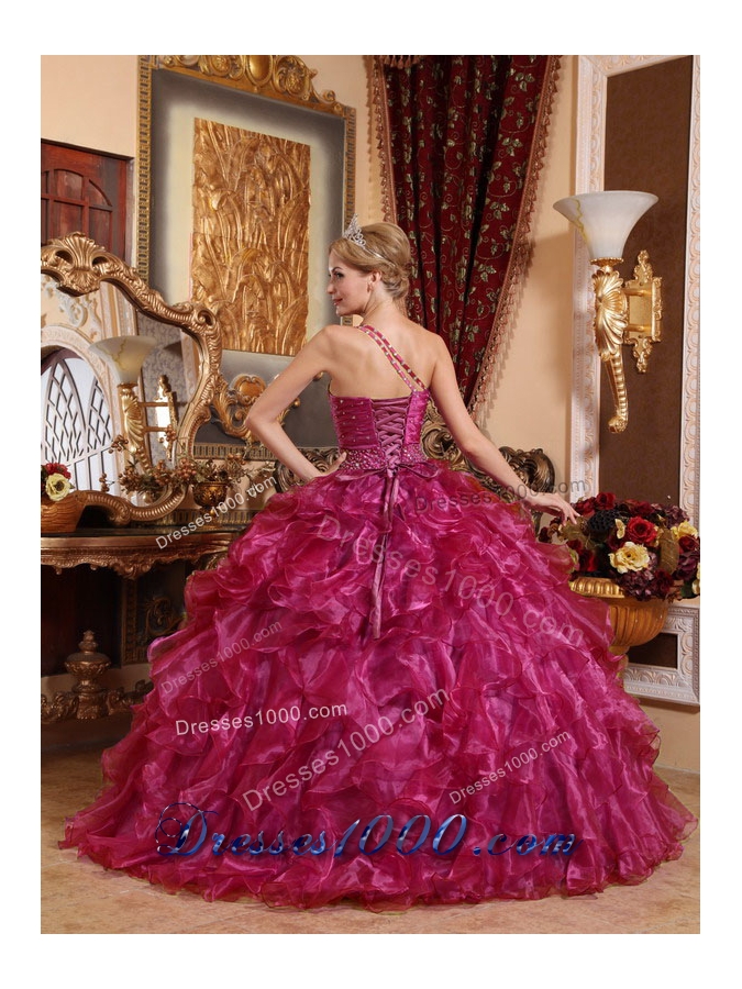 New Style One Shoulder Organza Quinceanera Dresses with Beading and Ruffles