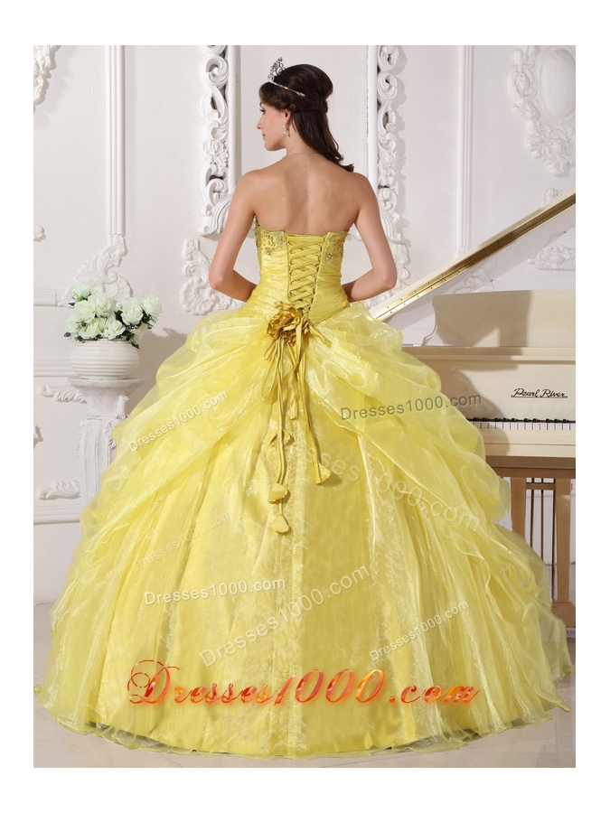 Yellow Organza Quinceanera Gowns with Embroidery and Beading
