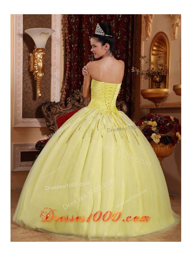 Yellow Sweetheart Tulle Quinceanera Gown Dresses with Beading