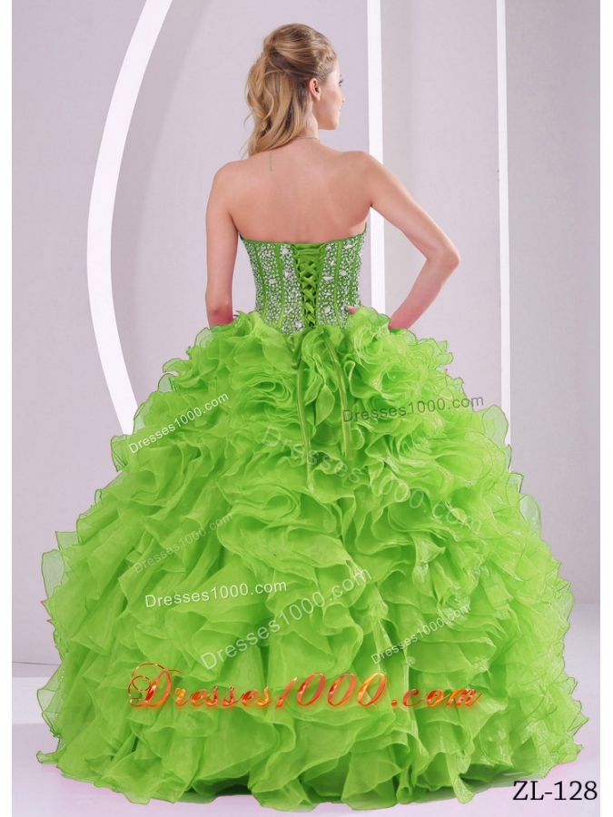 2014 New Style Puffty Sweetheart Beaded Ruffles Spring Quinceanera Gowns