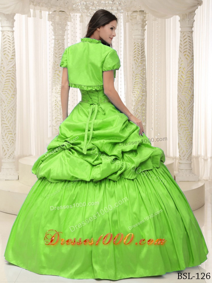 Beautiful Sweetheart Appliques For Quinceanera Dresses in Spring Green
