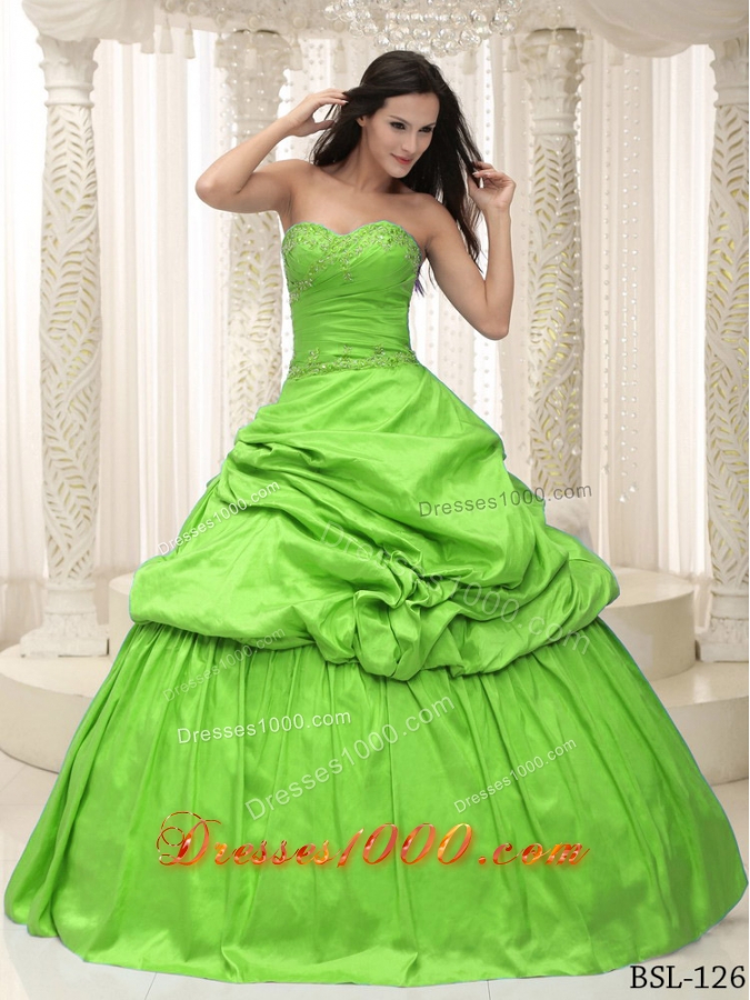 Beautiful Sweetheart Appliques For Quinceanera Dresses in Spring Green