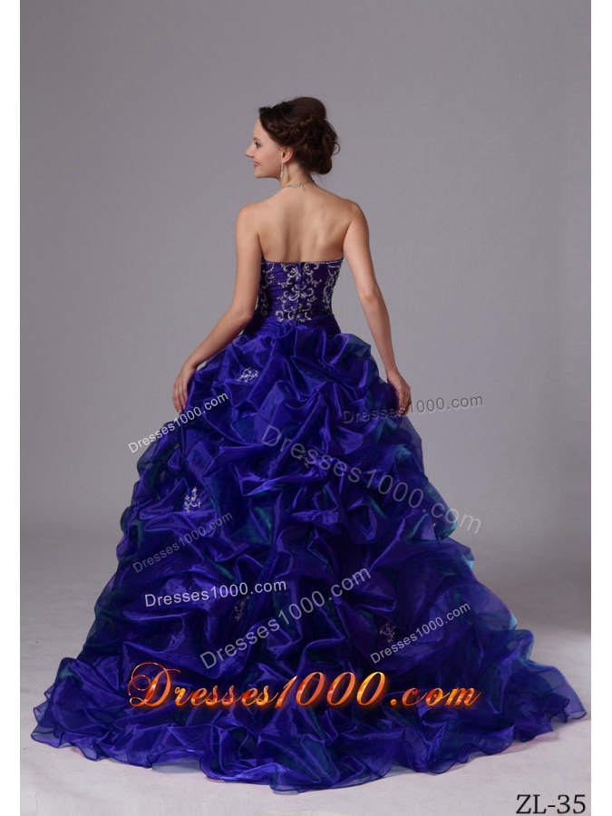 Embroidery and Pick-ups Sweep Train Quinceanera Dress For 2014
