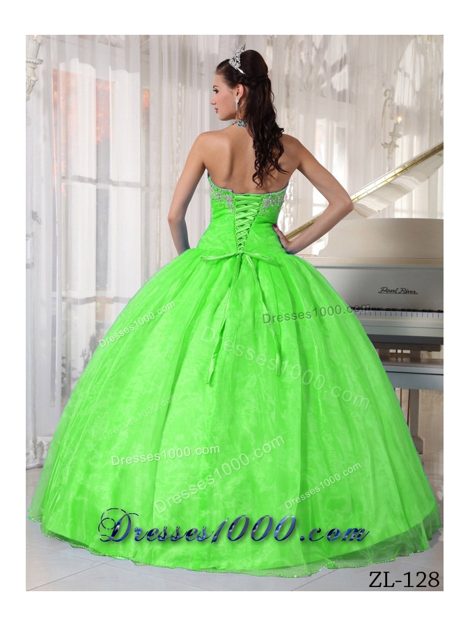 Pretty Spring Green Sweetheart Appliques Puffy Quinceanera Dresses