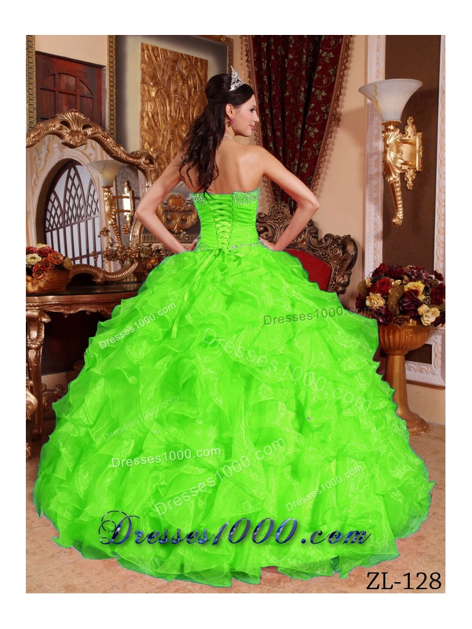 Pretty Sweetheart Beading Puffy Long Quinceanera Dresses in Spring Green