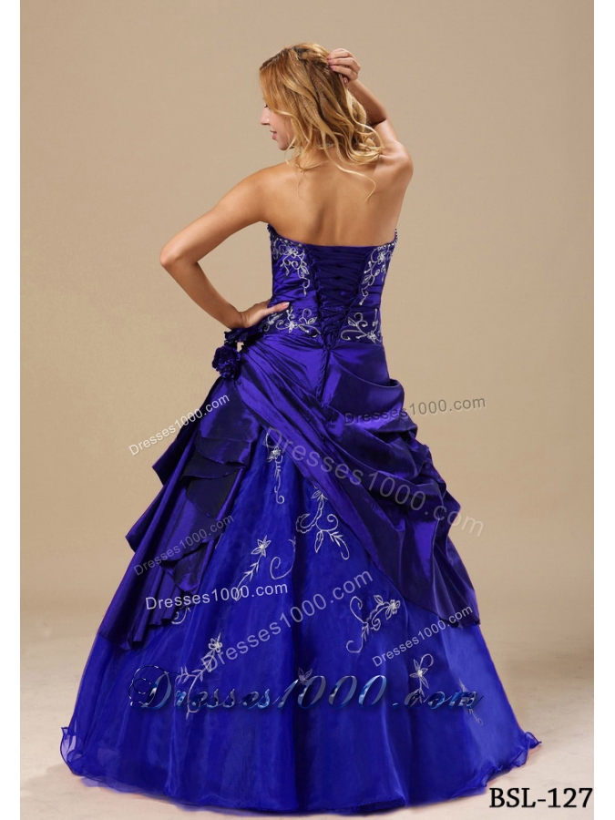Princess Strapless Embroidery and Hand Made Flowers Quinceanera Gowns for 2014
