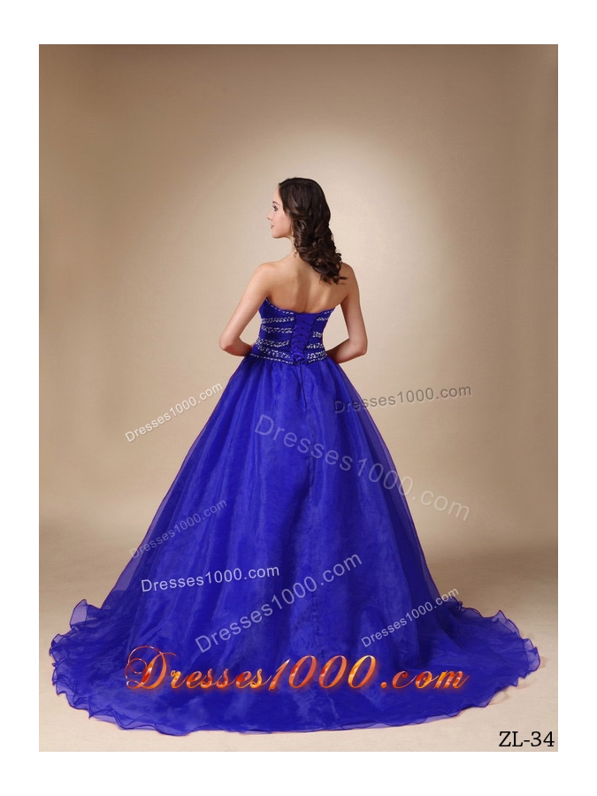 Princess Sweetheart Court Train Beading Quinceanea Dress for 2014