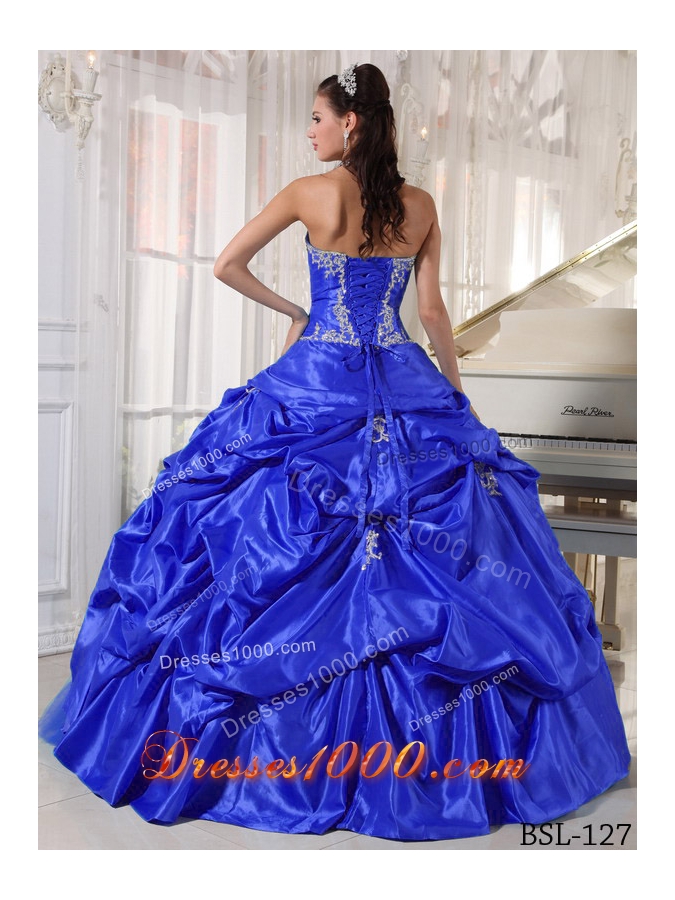 Puffy Strapless with Pick-ups and Appliques for 2014 Quinceanera Dress