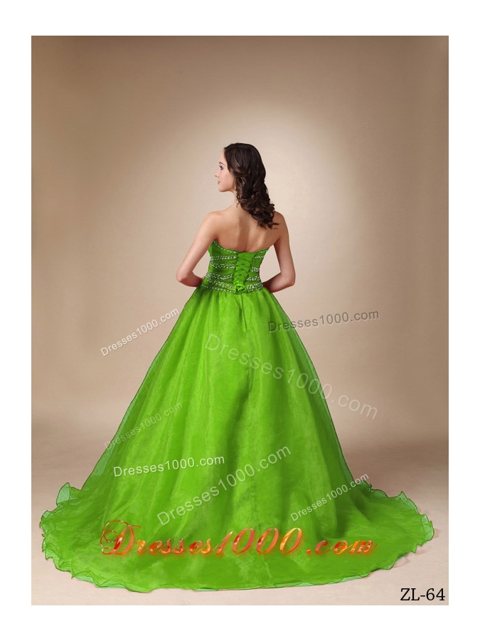 Unique Beading Princess Sweetheart Quinceanea Dresses with Court Train
