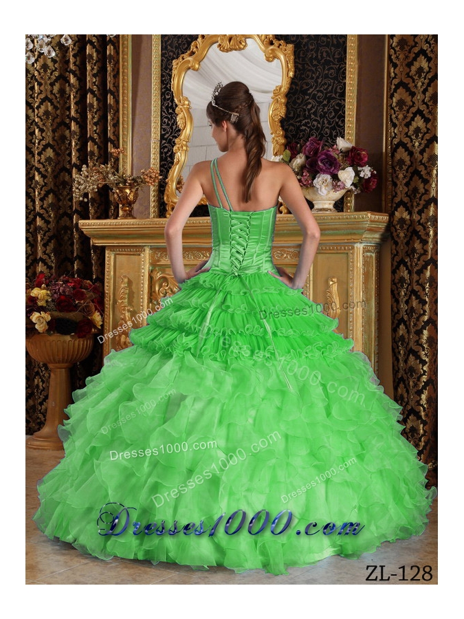 2014 Ball Gown Spring Green One Shoulder Ball Gown with Beading