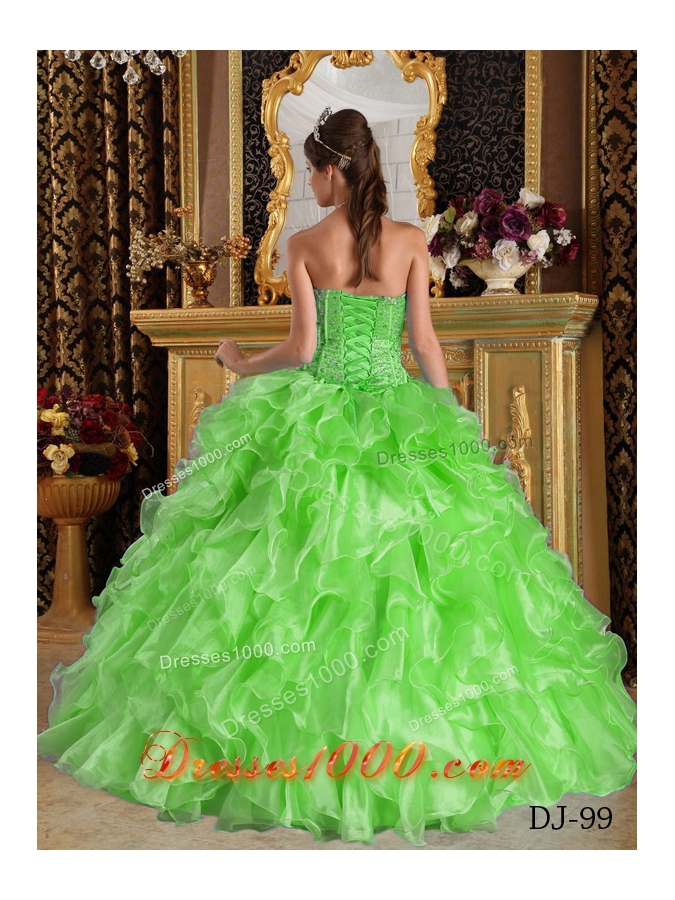 2014 Beautiful Puffy Sweetheart Organza Quinceanera Gowns with Ruffles