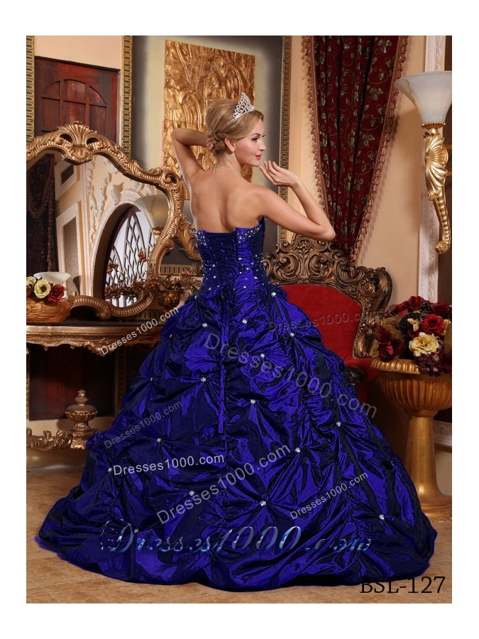2014 Royal Blue Princess Strapless for Beading Quinceanera Dress with Pick-ups