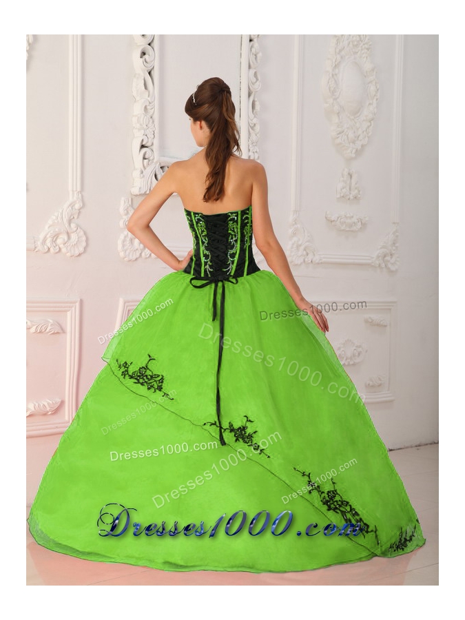 2014 Spring Green Strapless Satin and Organza Long Quinceanera Dresses