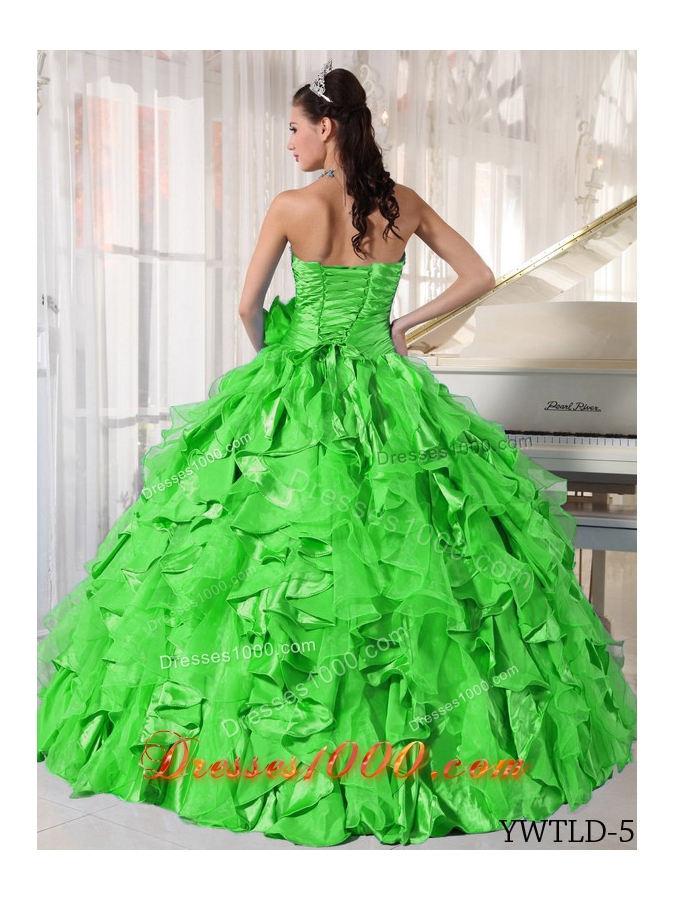 2014 Spring Puffy Sweetheart Beading Spring Green Quinceanera Gown