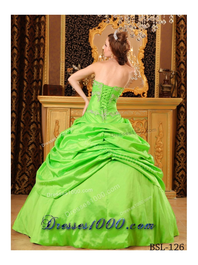 2014 Strapless Taffeta Beading Puffy Quinceanera Dress with Strapless