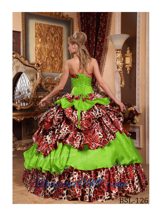 2014 Uniques Ball Gown Strapless Taffeta and Leopard Quinceanera Gowns