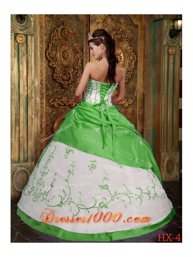Ball Gown Strapless Long Embroidery Spring Green Sweet 16 Dresses