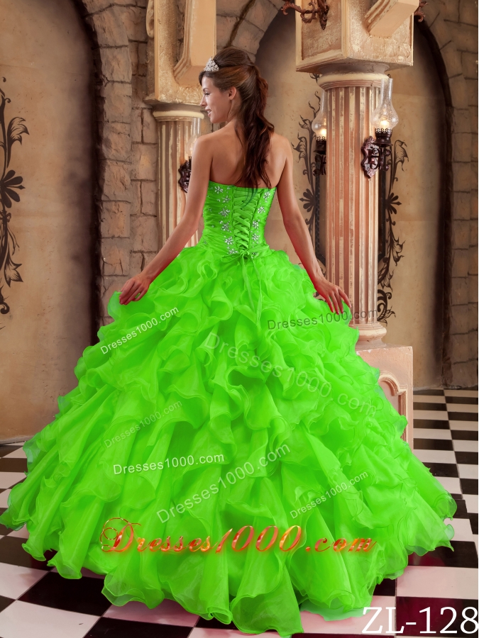 Beautiful Ball Gown Sweetheart Ruffles Quinceanera Dress in Spring Green