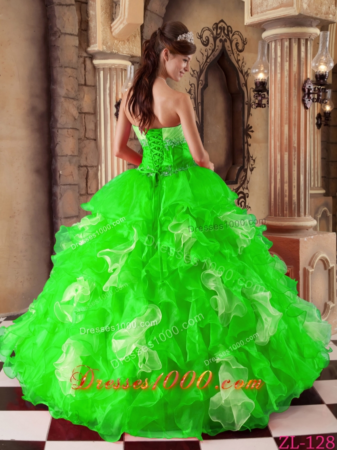 Beautiful Spring Green Strapless Beading Quinceanera Dresses for 2014 Spring