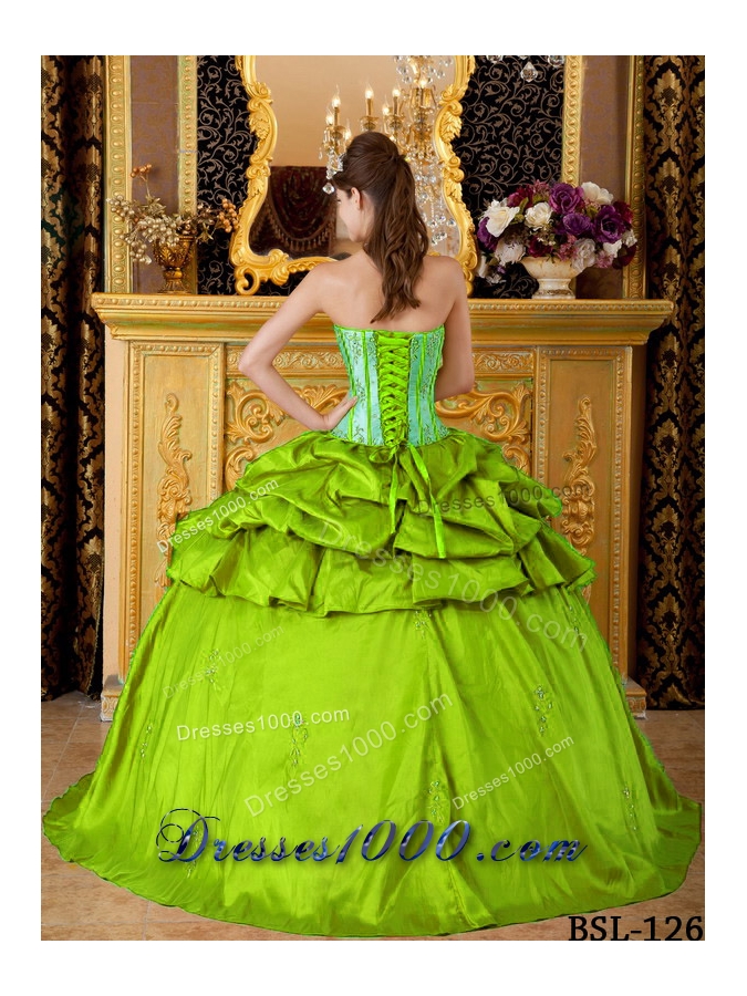Cheap Ball Gown Strapless Appliques Long 2014 Quinceanera Dresses