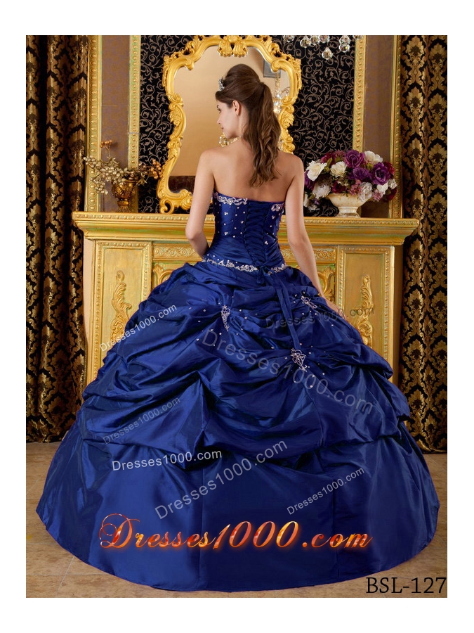 Cheap Puffy Strapless Pick-ups and Appliques Quinceanera Dresses