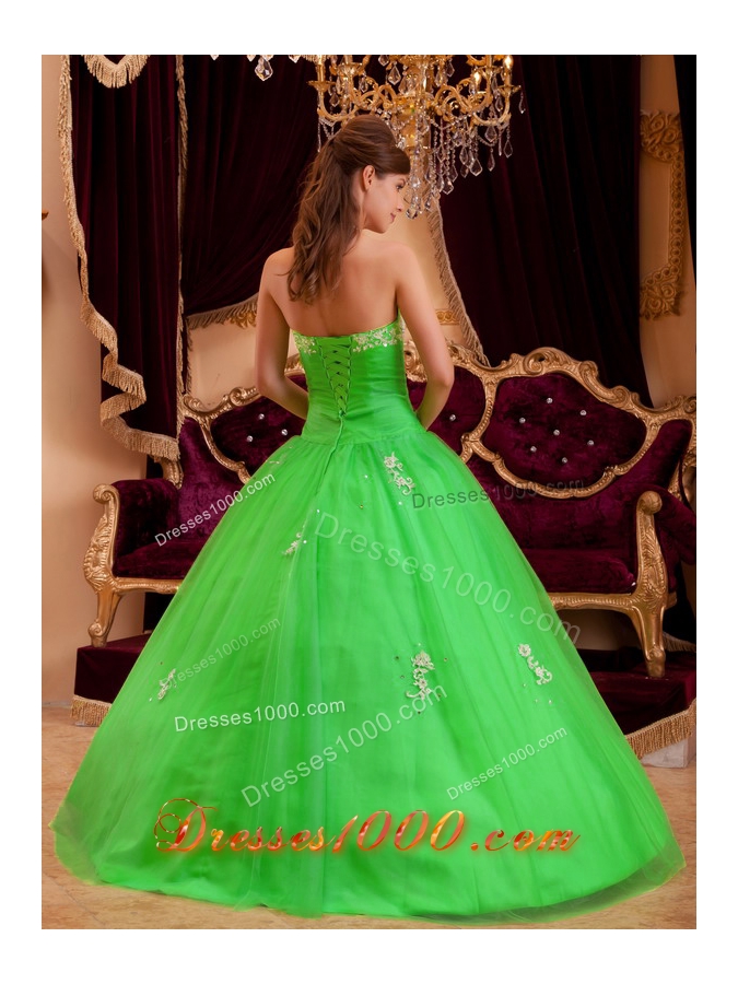 Cheap Strapless Appliques Princess 2014 Spring Green Quinceanera Dresses